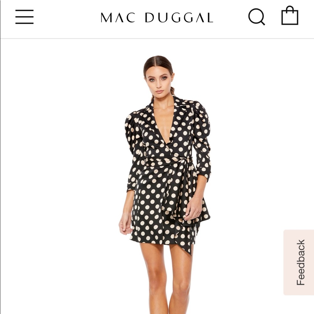 Mac Duggal POLKA DOT NOTCHED LAPEL BELTED MINI DRESS worn once. Size 4.